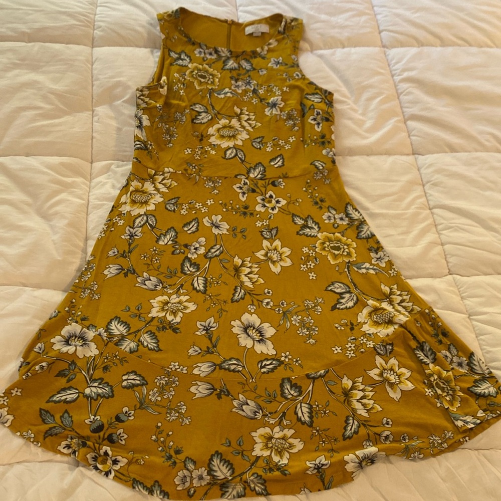 LOFT yellow floral sleeveless dress.  Size 2P.